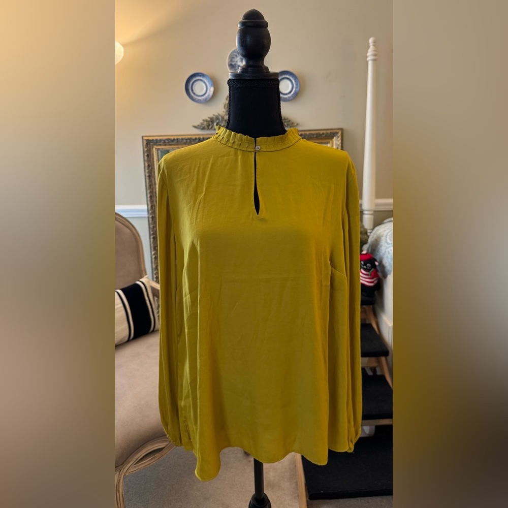 LOFT Golden Blouse with Ruffled Collar
